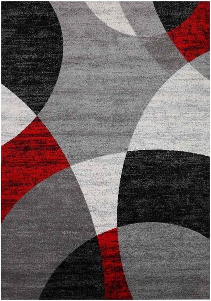 Vimoda Teppich Wohnzimmer Geometrische Kreismuster in Rot & Gelb, Rechteckig, Höhe: 5 mm, Läufer Wohnzimmer Teppichwohnzimmer