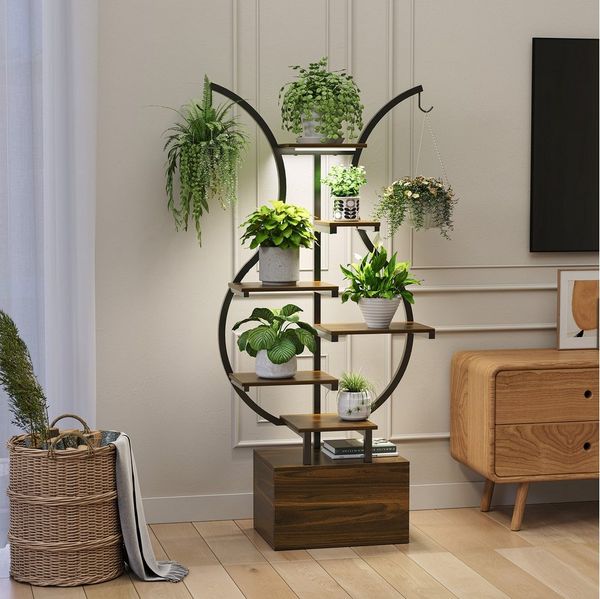 FUROKOY Blumenständer Pflanzenständer Pflanzenregal Blumenregal Outdoor Indoor, 6 Etagen,mit 2 Haken, für Balkon Deko Garten Wohnzimmer