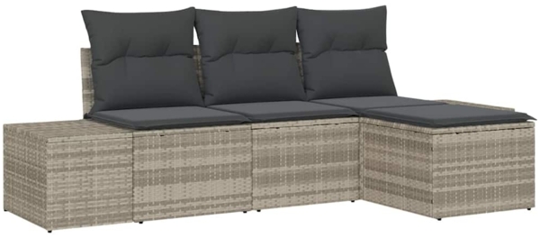 vidaXL Garten-Sofa-Set mit Kissen 4 pcs Hellgrau Poly-Rattan 3355681