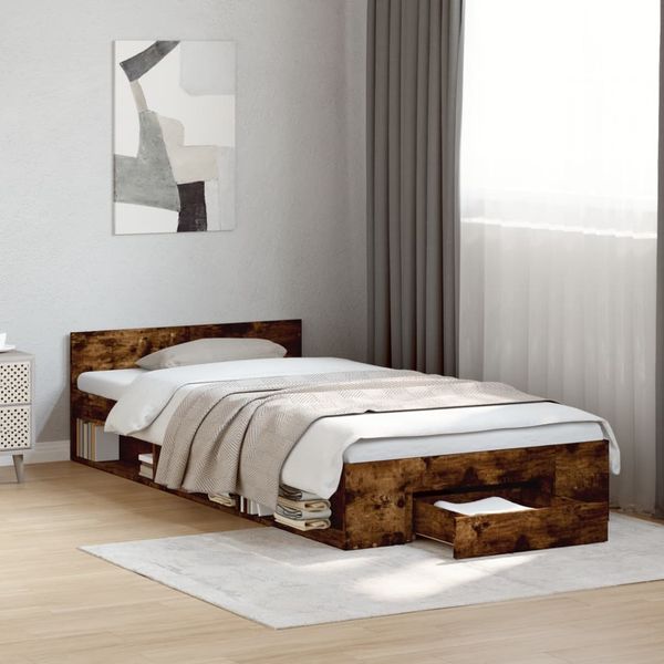 vidaXL Bettgestell mit Schublade Räuchereiche 100x200 cm Holzwerkstoff 3280794