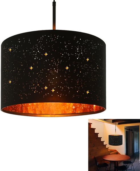 ZMH Pendelleuchte Esstisch Hängelampe Stoff - Schwarz gold Ø38CM Esstisch Hängeleuchte Modern Esstischlampe Sternenhimmel Stoffschirm E27 Pendellampe Vintage für Esszimmer Wohnzimmer Schlafzimmer