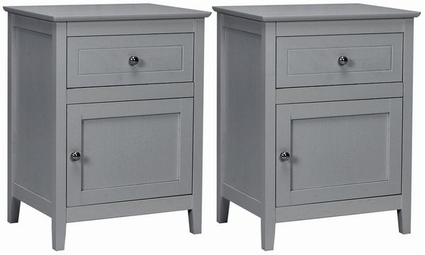 COSTWAY Nachttisch (2-St), mit Tür und Schublade 48 x 38 x 63,5cm