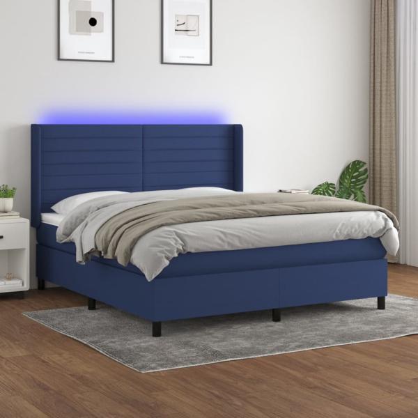 vidaXL Boxspringbett mit Matratze & LED Blau 180x200 cm Stoff 3138419