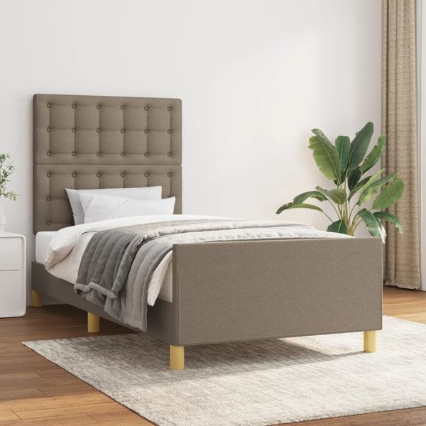 Einzelbett mit Kopfteil Stoff Taupe 90x200 cm