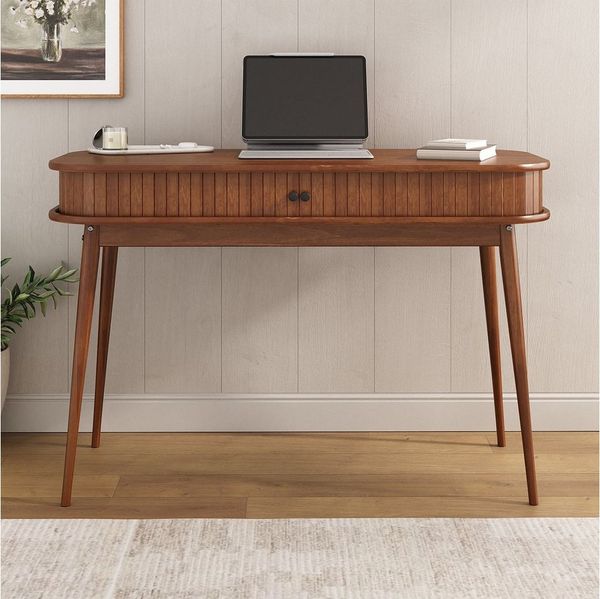 IDIMEX Schreibtisch JARI, Home Office Tisch mit Stauraum aus Kiefer Massivholz kastanienfarben