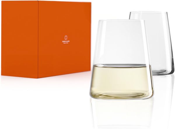 Stölzle Lausitz Weißweinbecher Power 2er-Set 380 ml – Moderne Weingläser ohne Stiel für maximale Aromaentfaltung – Flache Weißweingläser aus Kristallglas – Spülmaschinen- & Stoßfest, Made in Germany