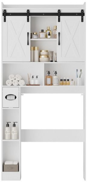 FiveWillowise Badkommode mit Schrank & Türen - 82x20x172 cm für Waschmaschinenbereich, Weiß