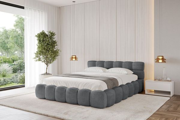 ALTDECOR Polsterbett LEYA-v1 (Polsterbett mit Bettkasten und Lattenrost, Boxbett ohne Matratze), Doppelbett mit Stauraum, Bett mit Kopfteil