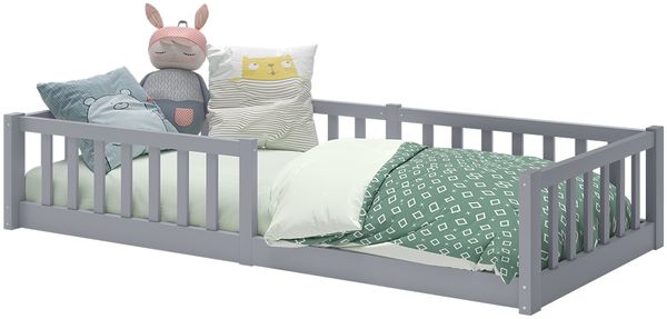 Bellabino 'Vere' Bodenbett 90x200 cm mit Matratze, grau, Massivholz Kiefer, Montessori Kinderbett mit Rausfallschutz und Lattenrost Bild 10