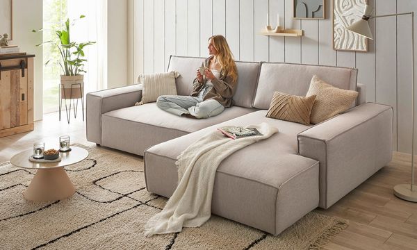 Home affaire Ecksofa NEU: SHERWOOD XXL 284, Big-Sofa L-Form, tiefe Sitzfläche 95 cm, Cord, Recamiere rechts/links, als Schlafsofa stellbar, Cord u. Leinenoptik