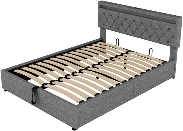 Gepolstertes Bett mit Stauraum, LED-Umgebungslicht, 24-Tasten-Fernbedienung, USB & Typ-C Ladeanschluss,Grau Bild 9