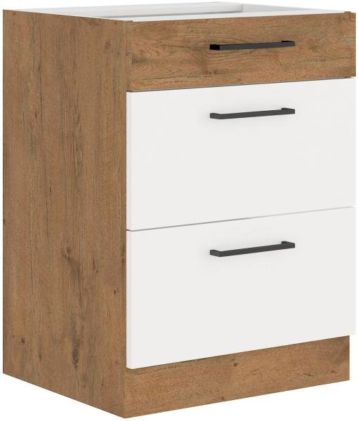 Vigo Unterschrank 60 Eiche Lancelot Weiß Hochglanz Vollauszug Soft-Close Küche Bild 6