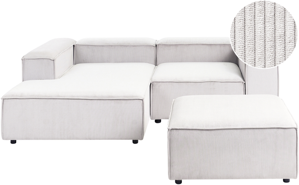 Modul Ecksofa 3-Sitzer ARDAL Cord Cremeweiß mit Ottomane rechtsseitig