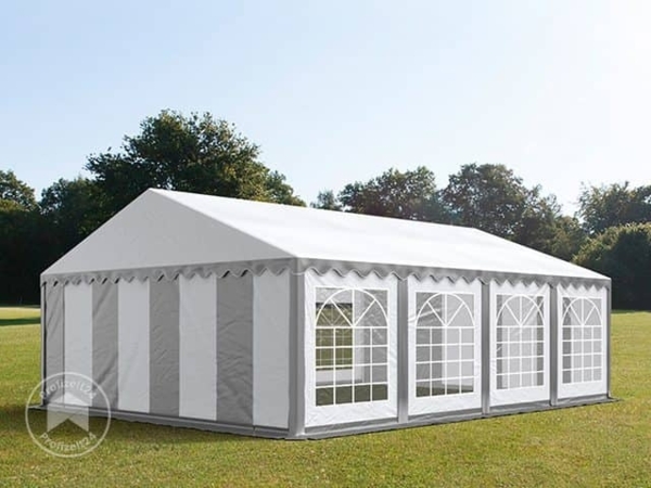 Party-Zelt Festzelt 6x8 m Garten-Pavillon -Zelt PVC Plane 700 N in grau-weiß Wasserdicht