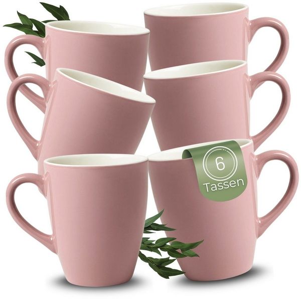 matches21 HOME & HOBBY Tasse Kaffeetassen 6er Set aus Keramik 340ml, Teetassen in Altrosa, 6-tlg, Keramik, Moderne Kaffeebecher Spülmaschinenfest & Mikrowellengeeignet