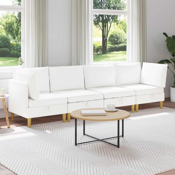 vidaXL Wohnzimmergarnitur mit Kissen mit Speicher 4 pcs Weiß Stoff 3413719