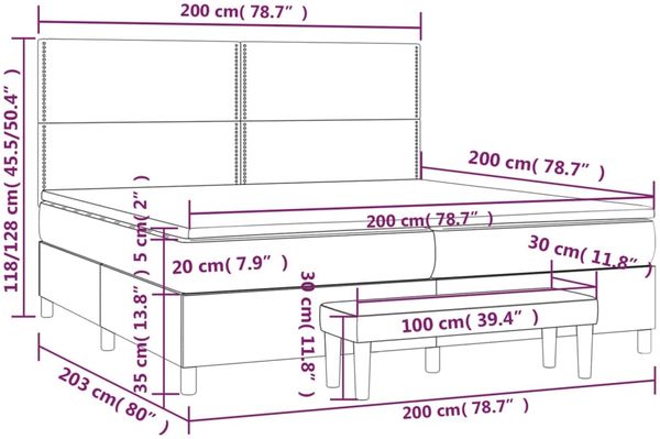 vidaXL Boxspringbett mit Matratze Stoff Dunkelgrau 200x200 cm, Härtegrad: H2 [3136542] Bild 12