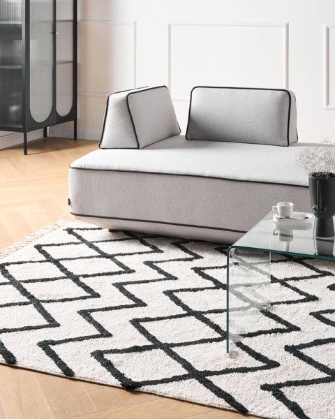 Teppich Baumwolle beige schwarz 160 x 230 cm geometrisches Muster Kurzflor ELDES Bild 3