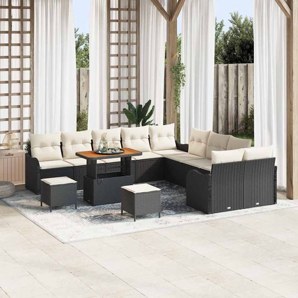vidaXL Garten-Sofa-Set mit Kissen 13 pcs Schwarz und Creme 3364275