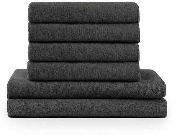 Blumtal Premium 6-TLG. Frottier Handtücher Set mit Aufhängschlaufen - 100% Baumwolle Oeko-TEX Zertifiziert, Weich, Saugstark - 2X Badetuch (70x140 cm), 4X Handtuch (50x100 cm), Anthrazit