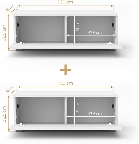 AX LIVING Lowboard TV Kommode 2x100 Barvo Weiß Matt/Hochglanz Stehend Bild 5