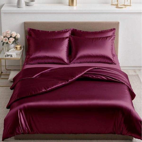 Cozyor Bettwäsche Satin glänzend 135x200, 155x200, 155x220, 200x200cm mit Reißverschluss, Satin, bordeaux Berry, 3 teilig, glänzend Satin, Bettbezug + Kissenbezug 40x80, besonders weich