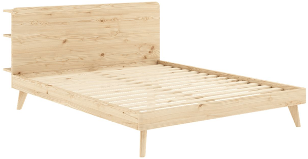 Karup Design Bettgestell RETREAT BED, aus Kiefer massiv mit Lattenrost, Kopfteil mit 3 Ablagen
