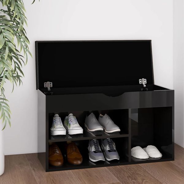 vidaXL Schuhbank mit Kissen Hochglanz-Schwarz 80x30x47cm Holzwerkstoff 326766