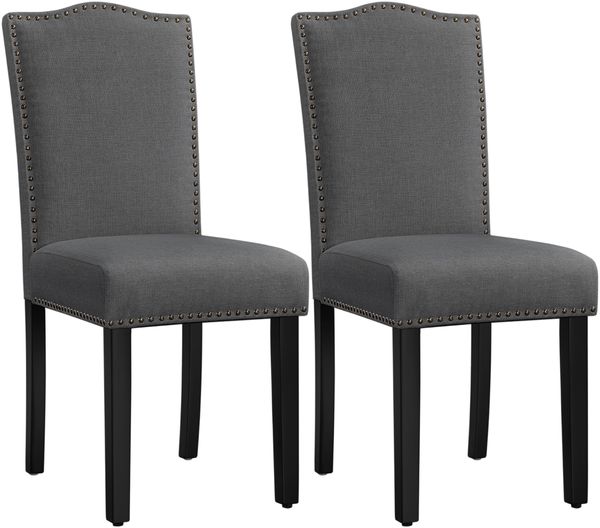 Yaheetech 2er Set Esszimmerstühle Küchenstühle mit Nieten Vielseitiger Polsterstuhl bis 136 kg Belastbar, Moderner Stuhl fürs Küche/Esszimmer/Restaurant Dunkelgrau