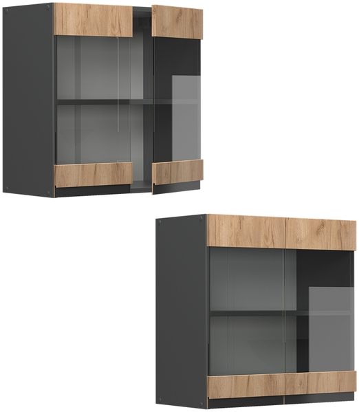 Küchenglasschrank R-Line Goldkraft Eiche 60 cm J-Shape Vicco Bild 5