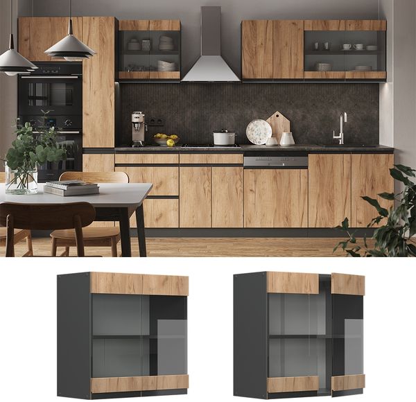 Küchenglasschrank R-Line Goldkraft Eiche 60 cm J-Shape Vicco Bild 2