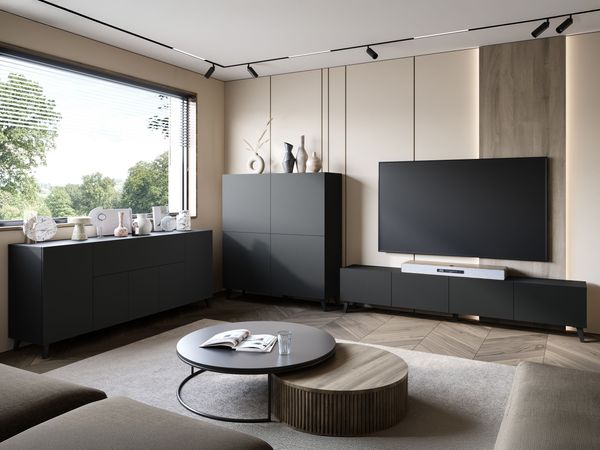 Wohnzimmer-Set Parsea I (Farbe: Schwarzer Graphit)