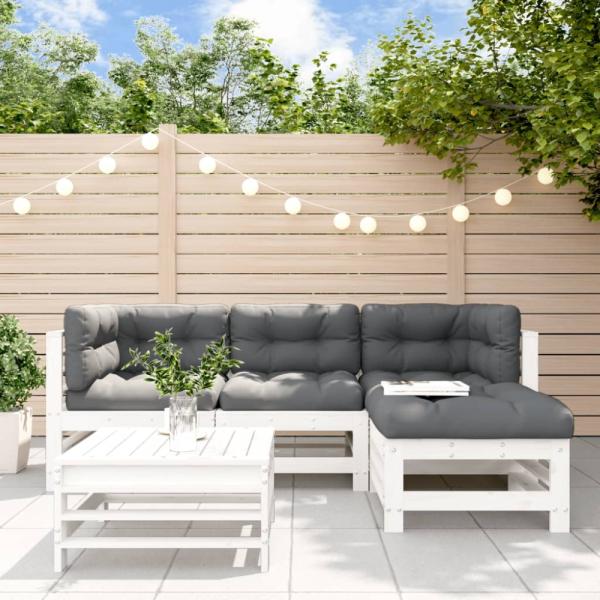vidaXL 5-tlg. Garten-Lounge-Set mit Kissen Weiß Massivholz 3185802