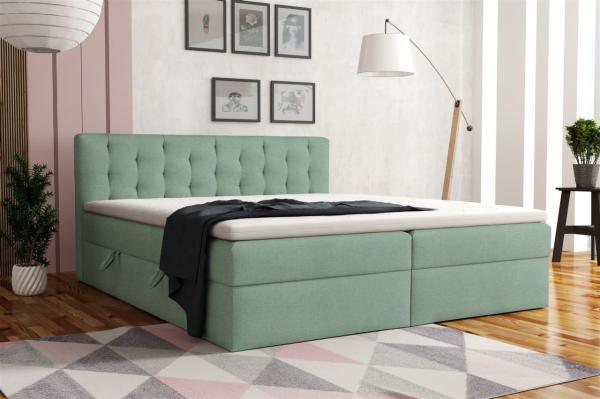 Boxspringbett Schlafzimmerbett DIAGO 140x200cm Stoff Castel Mintgrün