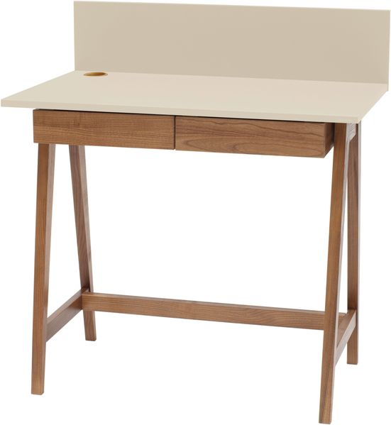 Ragaba Schreibtisch mit 2 Schubladen und Rückwand, MDF & Massives Eschenholz Eichenbeize, 85x50 cm, Braun Beige
