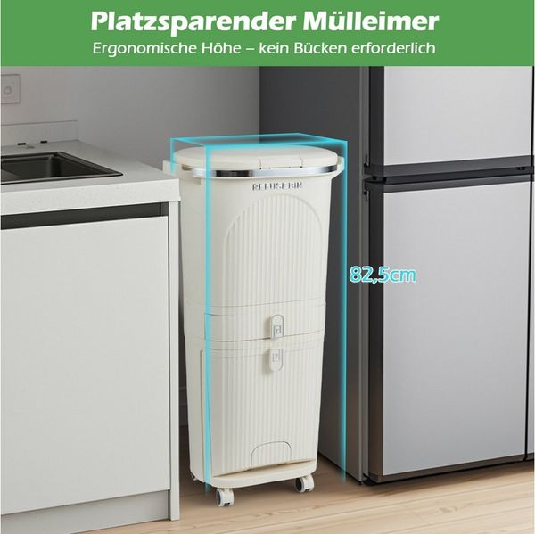 COSTWAY Mülleimer, Küche, Mülltrennsystem 3 Fächer, Schublade mit Rollen
