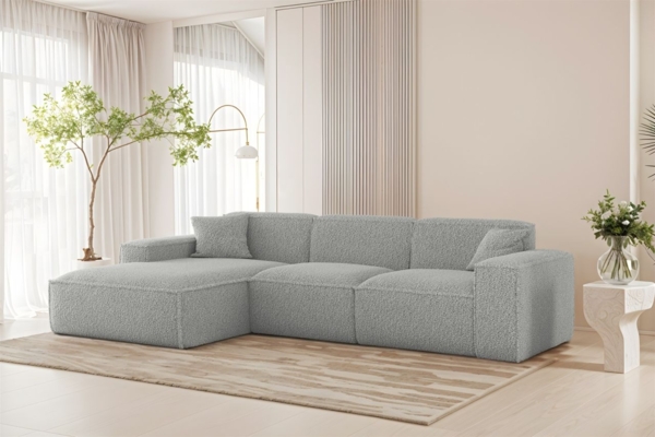 Ecksofa Designersofa CELES PREMIUM in Stoff Sven Hellgrau Ottomane Links Bild 1