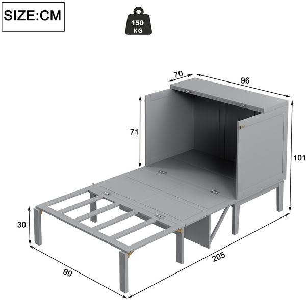 Graues Klappbett 90x200 cm Platzsparend Vertikalbett Einzelbett mit Stauraum Schrankbett Multifunktionsbett Jugendzimmer Singlebett Kleine Wohnung Raumwunder Platzwunder Fitnessbereich Home Gym Möbel Bild 3