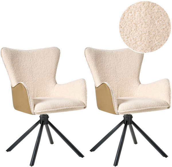 Esszimmerstuhl 2er Set drehbar NOVI Bouclé Hellbeige