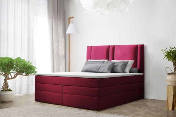 Boxspringbett Schlafzimmerbett CANDELA DELUX 180x200cm in Stoff Bordeaux