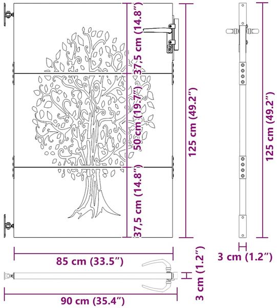 vidaXL Gartentor 85x125 cm Cortenstahl Baum-Design 153210 Bild 12