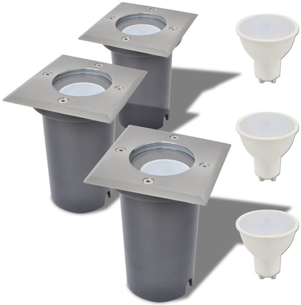 vidaXL LED-Bodeneinbaustrahler 3 Stk. Outdoor Quadratisch 42413