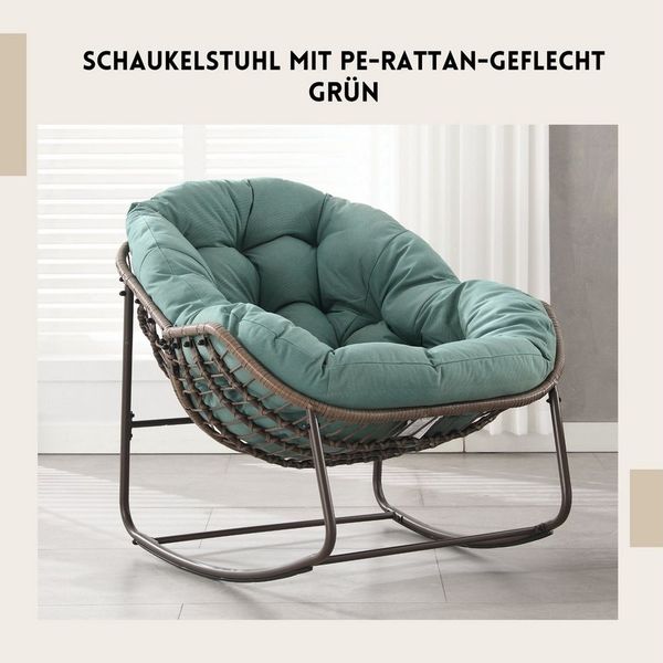SeedWave Schaukelstuhl Übergroß mit PE-Rattan-Geflecht, 15 cm dickem Olefin-Fleece-Kissen, Lounge-Stuhl für Innen- und Außenbereich, Stilvolle Eierschalenform