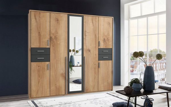 Kleiderschrank Vegas Schlafzimmerschrank Ausführung Plankeneiche / graphit