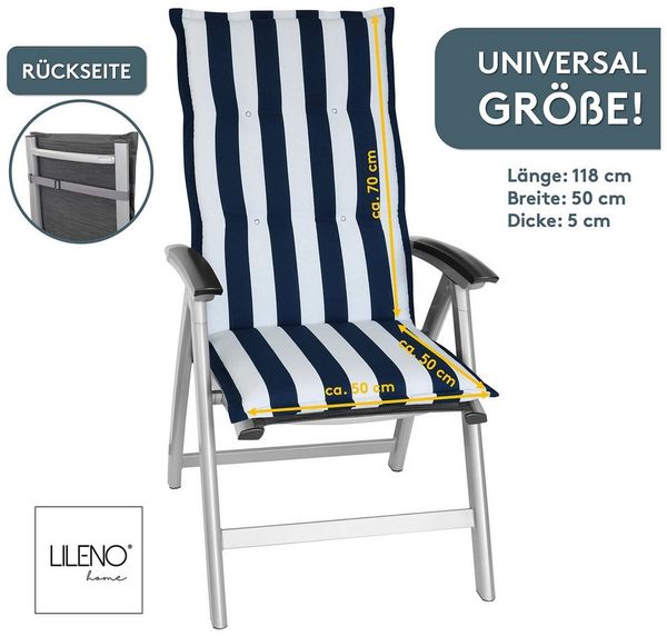 LILENO HOME Hochlehnerauflage Gartenstuhl Auflage, bequeme Sitzauflage für Gartenmöbel, Stuhlkissen, (1 St, 1er Set), Polsterauflage Blockstreifen Blau, Sitzpolster für Klappstühle