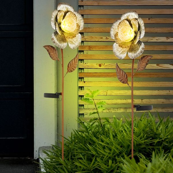 2x LED Solar-Steckleuchte, Blumen Design, silber, H 75 cm