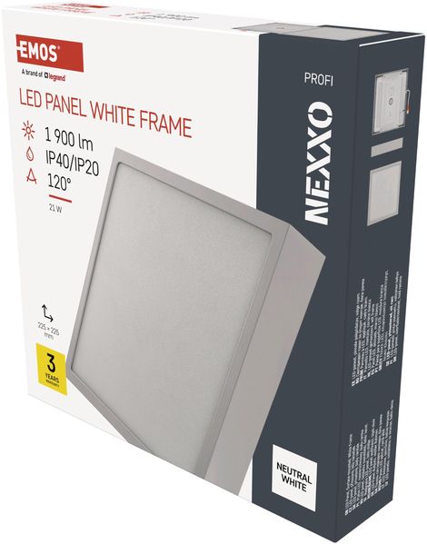 EMOS LED Panel 21 W, quadratische 1900 lm Deckenleuchte, Wandleuchte 22,5x22,5 cm, ersetzt 120W Glühbirne, Lichtfarbe neutralweiß 4000K, inkl. LED-Treiber, Leuchtdauer 30000 St.