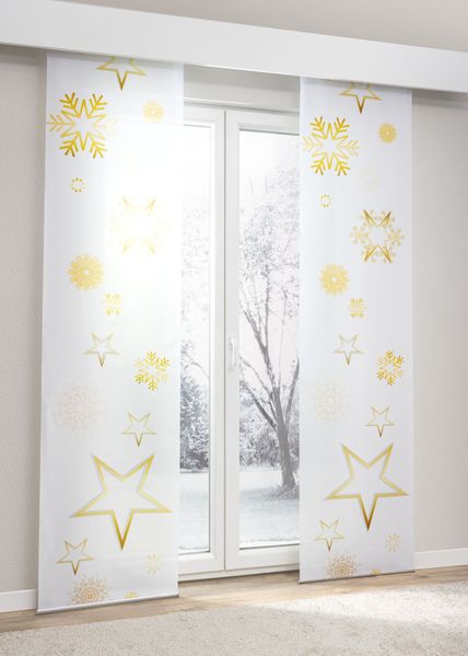Lysel Schiebegardine Weihnachtssterne in Goldgelb, in der Größe (BxH) 60cm x 245cm