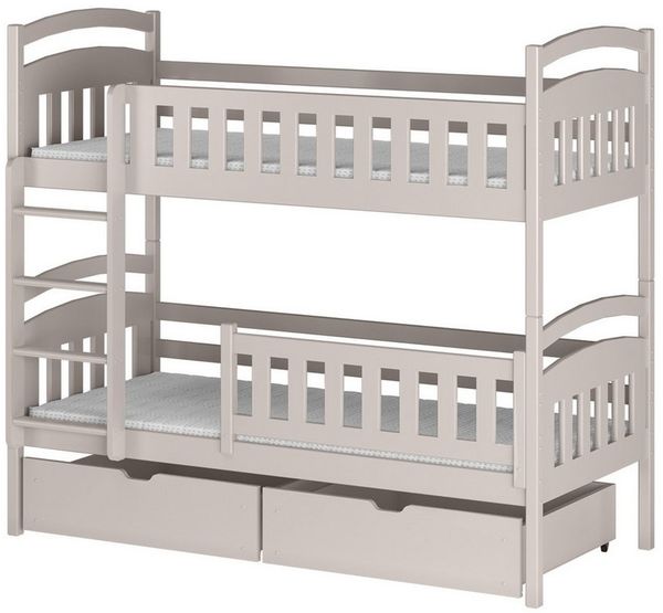 Kids Collective Etagenbett Hochbett Kinderbett 90x200 umbaubar in zwei Einzelbetten (Modell 2025), 90x200 mit zwei Schubladen Lattenrost Rausfallschutz Vollholz Kaschmir