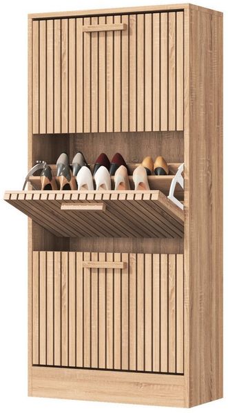 FUROKOY Schuhschrank Schuhregal mit 3 Klappen (Schuhablage Schuhkipper mit 6 Fächern, für 24 Paar Schuhe) für Eingangsbereich, Flur, 60 x 24 x 113 cm